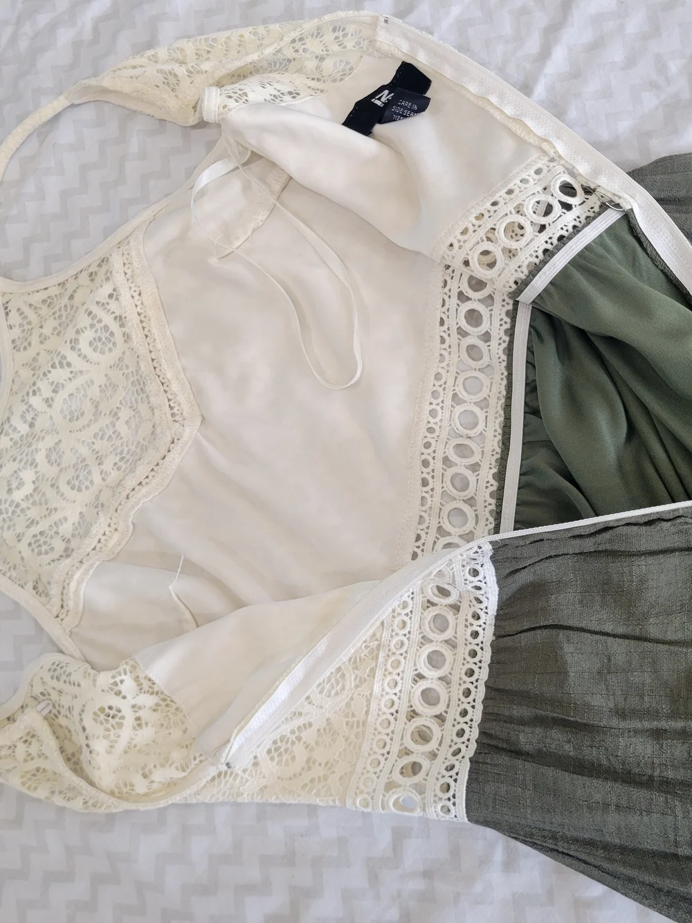 Iz Byer Cream Lace Bodice Maxi with Olive Skirt - Picture 12 of 14